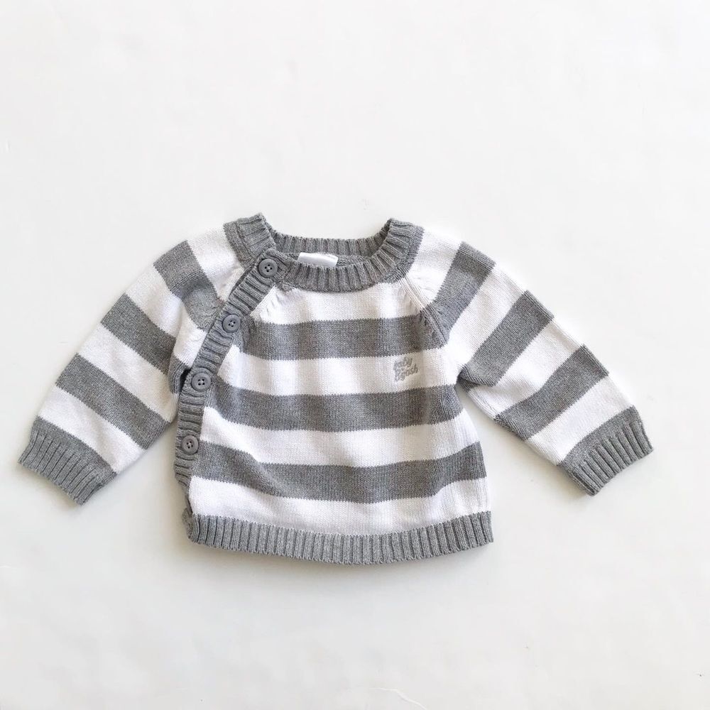 Oshkosh gray/white stripe knit sweater EUC 9m